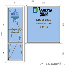 Балконный блок с глухим окном из профиля WDS5S с стеклопакетом 4х16х4Е